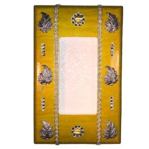 Hand Decorated Wallplate Cover Gold with 3D Silver Leaves Single Rocker Switch